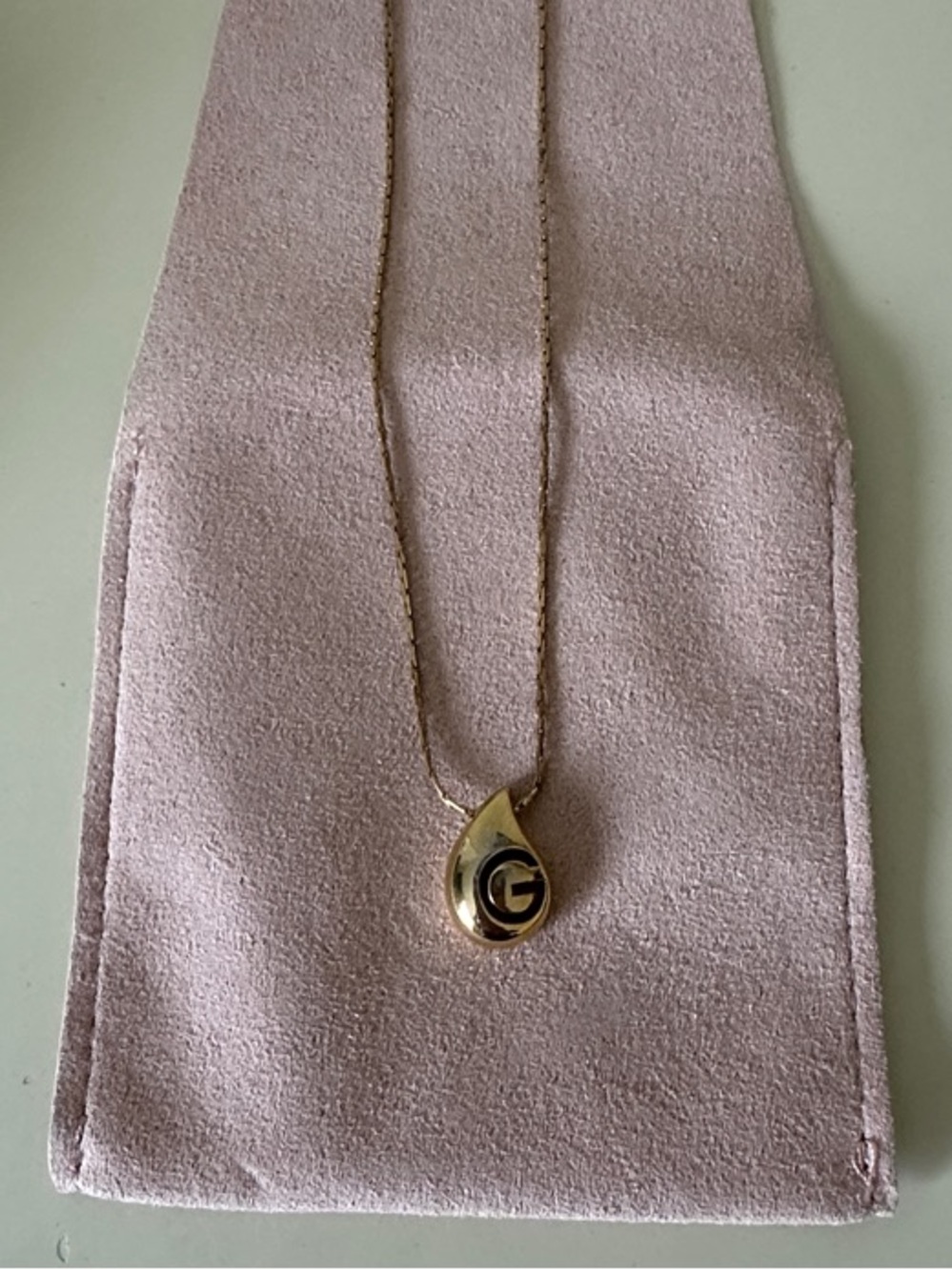 Givenchy Gold Plated Teardrop Pendant Necklace with 'G' Accent